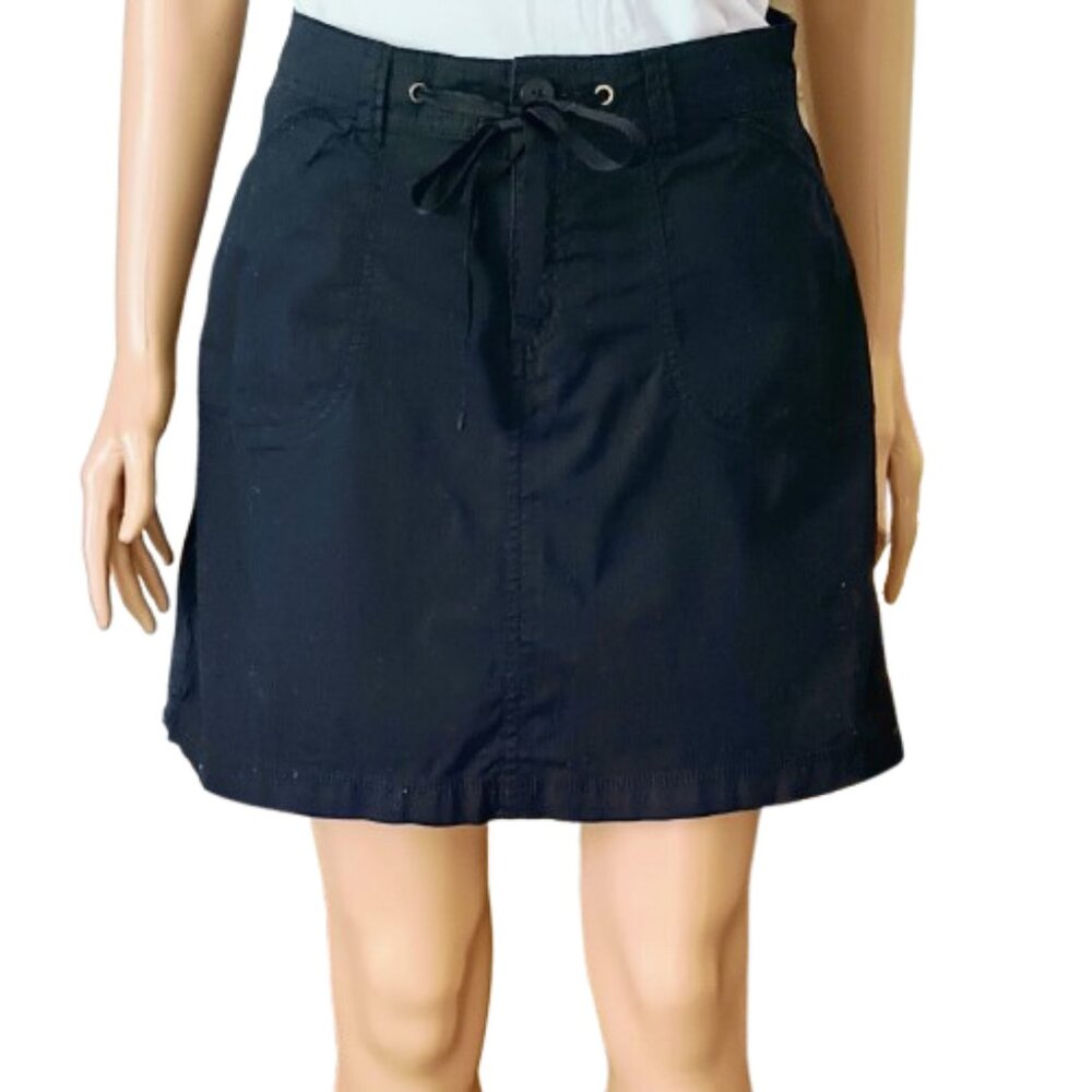 Women's Black Drawstring Skort 8 Front Back Pockets Zip & Drawstring Waist Skirt